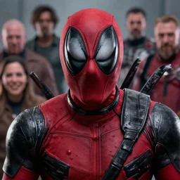 highly detailed closeup portrait of a mutated venom symbiote in deadpool suit, smiling broadly into the camera, by atey ghailan, by greg rutkowski, by greg tocchini, by james gilleard, by joe fenton, by kaethe butcher, red, black, crimson and grey color scheme