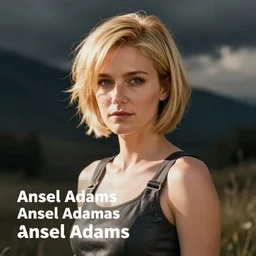 a portrait of 2B in a scenic environment by ansel adams