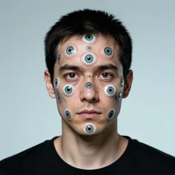 a man with many eyes, hyperrealistm still from the movie alien, studio lighting,