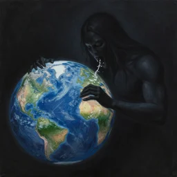 a dark paiting of the god of void eating the world witouh mercy