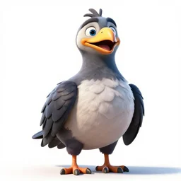 cheerful roc giant bird, stylized pixar-style 3d render, full body, standing, isolated on a pure white background, centered, whole figure in frame, sharp focus, studio lighting