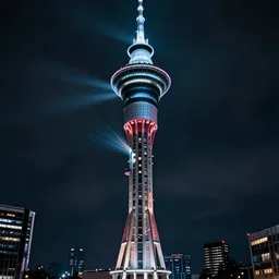 auckland sky tower furturistic, dynamic lighting, cinematic composition, cyberpunk, evil, artstation, octane render