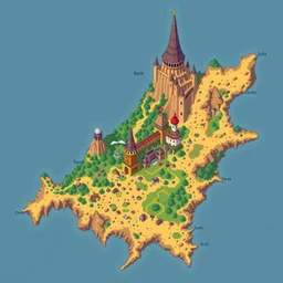 pixel art pixelated map of gondor d & d, color, intricate, inkarnate, highlydetailed