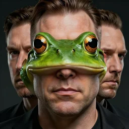 hyperrealistic mixed media image of info wars alex jones with ( ( ( bullfrog face ) ) ), stunning 3 d render inspired art by xiang duan and thomas eakes and greg rutkowski, perfect facial symmetry, hyper realistic texture, realistic, highly detailed attributes and atmosphere, dim volumetric cinematic lighting, 8 k octane detailed render, post - processing, masterpiece,