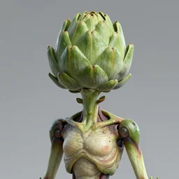 a humanoid figure alien with an artichoke for a head, highly detailed, digital art, sharp focus, trending on art station, anime art style