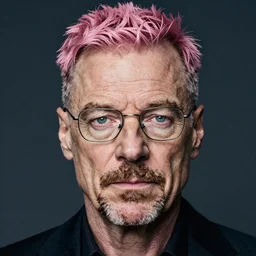 portrait of Walter White cyberpunk pink hairstyle serious facial expression by Mario Testino,   headshot, detailed, award winning, Sony a7R