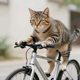 a cat riding a bike, high quality, professional, HD, 8K, highly detailed