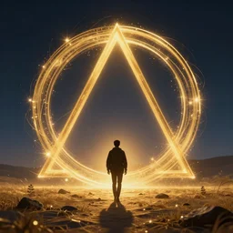 a man walks infinite through day and night, fantasy, magical, volumetric lighting, epic composition, dramatic lighting, golden ratio
