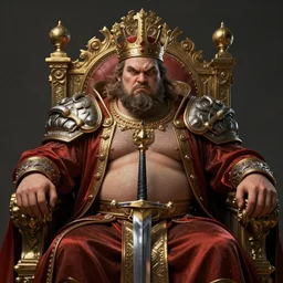 concept art, intricate illustration, portrait, a fat angry king, sword throne, hyper realistic, digital art, photo realistic, style by wlop and artgerm, hyper detailed, artstation, cgsociety, 8 k, octane render