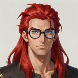 An epic fantasy comic book style portrait painting of man with red spiked long hair, using googles. Wearing a black waistcoat, white shirt. Fire on his hands. Unreal 5, DAZ, hyperrealistic, octane render, cosplay, RPG portrait, dynamic lighting