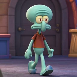 A badass photo of squidward walking in a marvel movie, hyper detailed, award winning photography, perfect faces