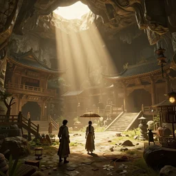 environment scene by wenjun lin, irakli nadar, octopath traveler, wenjun lin, unreal engine 5 highly rendered, subsurface scattering, global illumination, radiant light, detailed and intricate song dynasty environment