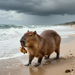 a photograph of a capybara storming the beaches of normandy, 1 9 4 4 colorized, dramatic scene