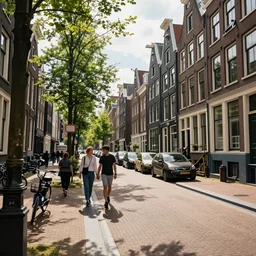 amsterdam, summer warm light, street view, hyperrealistic, realistic, photorealistic, dynamic lighting