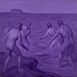 moses parting the red sea, monochrome purple, oil painting by aaron douglas,