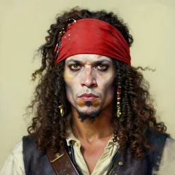 very detailed painting of an african albino pirate with red headband and curly hair, featured in artstation, concept art by Greg Rutkowski, WLOP, Dan Mumford, Christophe Vacher