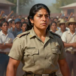 epic portrait of muscular rigoberta menchu wearing short sleeved uniform teaching, guatemalan crowd for background, detailed, digital painting, artstation, concept art, donato giancola, joseph christian leyendecker, wlop, boris vallejo, breathtaking, high details, extremely detailed, beautiful, establishing shot, artistic, hyperrealistic, beautiful face, octane render