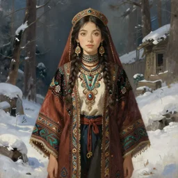 portrait of russian iranian asian african model girl jodhpurs winter traveler greg manchess painting by sargent and leyendecker, studio ghibli, fantasy, medium shot, asymmetrical, intricate, elegant, matte painting, illustration, hearthstone, by greg rutkowski, by greg tocchini, by james gilleard, by joe fenton