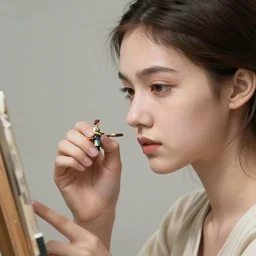 detailed ultrarealistic photography of beautiful girl paints a miniature figure