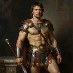 Henry Cavill as a roman warrior, muscular, thighs!!!!, painting by Gaston Bussiere, Craig Mullins