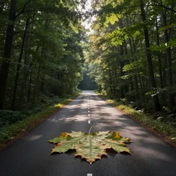 leaf road with a car inspired by jacek yerka