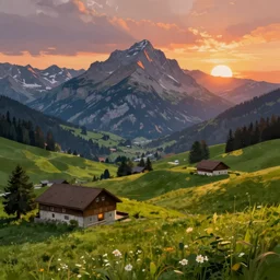 an epic swiss landscape, at sunset, digital painted by sylar 1 1 3, trending on deviantart