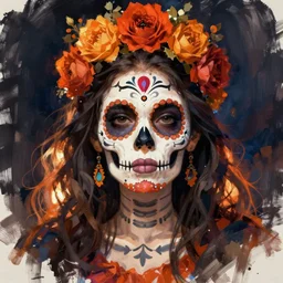 Illustration of a sugar skull day of the dead girl, art by wayne barlowe