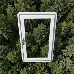 arial view of a spaceship door in a forest