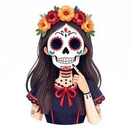Illustration of a sugar skull day of the dead girl, art by John Berkey