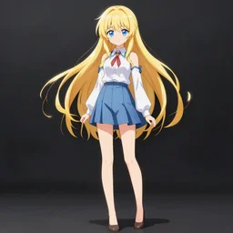 anime girl blue eyes golden hair full body