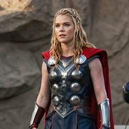 Ellie (from The Last of Us) as the Mighty Thor, film still from 'Thor 2: The Dark World'