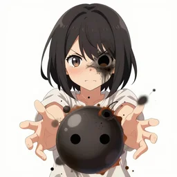 anime girl with sooty face, face distorted, hands held out, exploded bomb, comically sooty face, angry face, drawn by artgerm