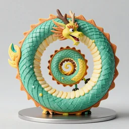 spiral dragon made of cake hyperrealistic