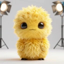 an adorable alien creature with fluffy yellow fur, highly detailed body, photorealistic camera shot, bright studio setting, studio lighting, crisp quality, light reflections, unreal engine 5 render,