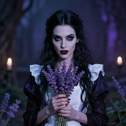 vampiress in wonderland mcgee's alice lavender mysterious portrait sharp focus cinematic 8 k highly detailed realistic gothic
