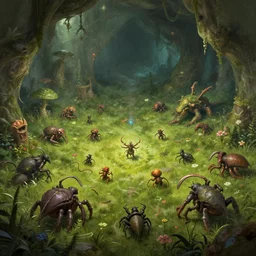 pinophyta arthrapoda in a large meadows cavern boss battle fantasy artwork epic detailed and intricate digital painting trending on artstation by wlop octane render