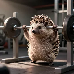 hedgehog is doing barbell press in the gym, digital art, unreal engine