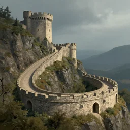 A winding castle along the edge of a cliff, stone arches reaching the surface, digital art, matte painting