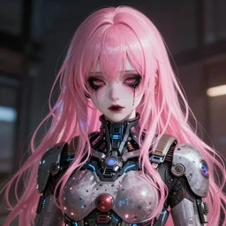 by kyoto animation, very creepy clown ghost in the shell girl pink hair, tears from the eyes, wearing cyberpunk intricate streetwear, beautiful, detailed portrait, intricate complexity, ilya kuvshinov, cell shaded, 4 k, concept art, by wlop, ilya kuvshinov, greg rutkowski, cinematic lighting