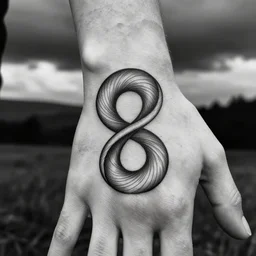 handpoke tattoo of a black and white moebius drawing, stick poke, lineart