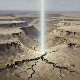 a mysterious light emanating from cracks in the earth on a terraced plateau steppe, extremely detailed oil painting, unreal 5 render, rhads, sargent and leyendecker, savrasov levitan polenov, bruce pennington, studio ghibli, tim hildebrandt, digital art, landscape painting, octane render, beautiful composition, trending on artstation, award winning photograph, masterpiece
