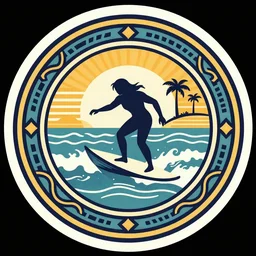 circular 1970s art nouveau surf sticker