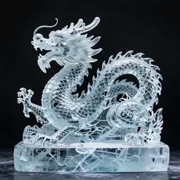 an extremely detailed ice sculpture of a chinese dragon, studio lighting, 8K UHD