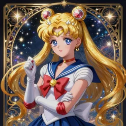a dramatic beautiful breathtaking artwork glowing in sparkles with heavenly notes Neo Rococo highly detailed sailor moon aesthetic matte sharp focus Artgerm and Greg Rutkowski and Alphonse Mucha, In the style of Sailor Moon