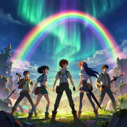 epic showdown in blizzard, rainbow lights, aurora, behance hd artstation by jesper ejsing by rhads, makoto shinkai and lois van baarle, ilya kuvshinov, ossdraws