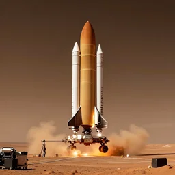 SpaceX Starship landing on Mars, establishing shot, 8k, photograph.