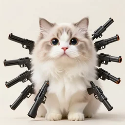 cute fluffy cat with lots of guns