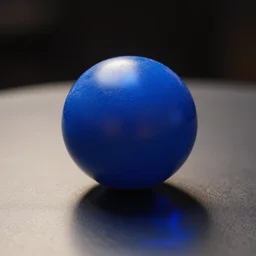 a blue ball on a table + specular highlights, ambient occlusion, global illumination, bump map