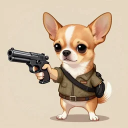 digital art of a chihuahua holding a gun