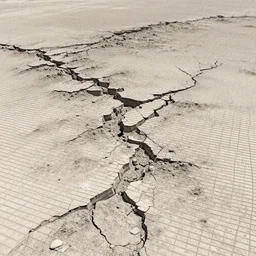 a gridded landscape crumbling and degrading over time, desolate